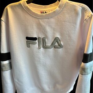 Women's XL white Fila Logo Fleece Heritage Crew Neck Sweatshirt